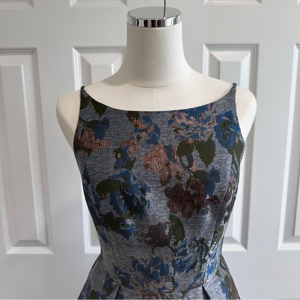 Gal Meets Glam Blue Dark Rose Gold Pleated Spaghetti Strap Cocktail Dress Size 0 - Picture 3 of 12